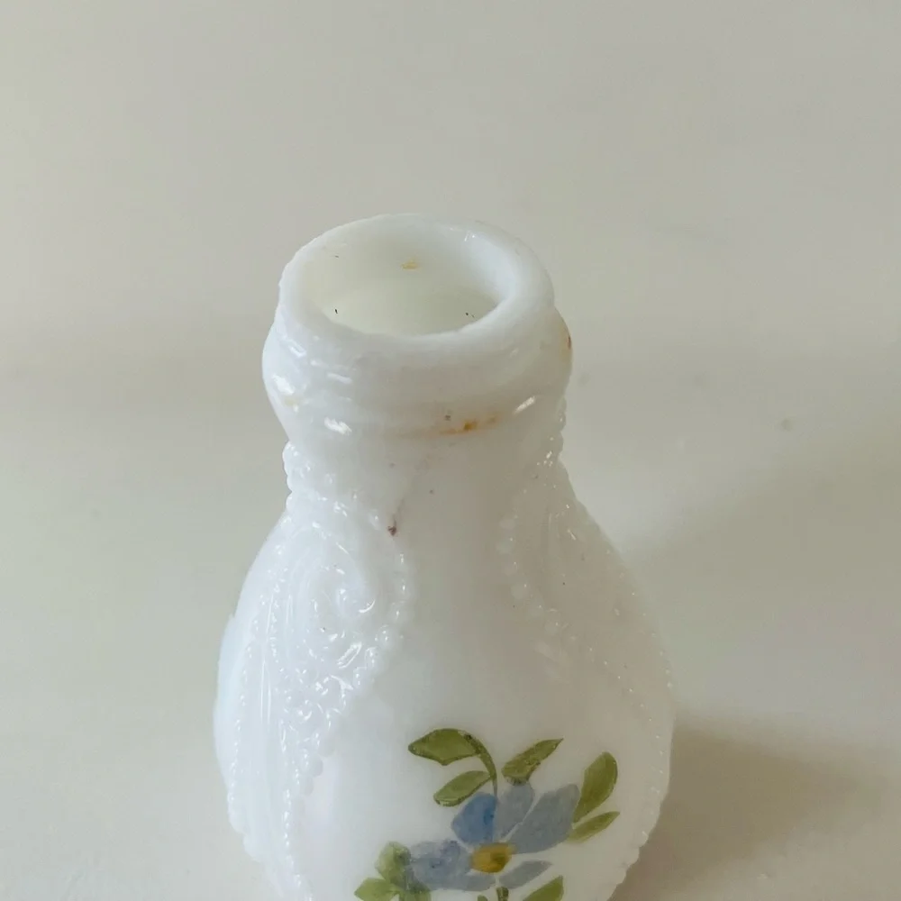 Vintage Milk Glass Salt Shaker with Floral Design and Metal Lid